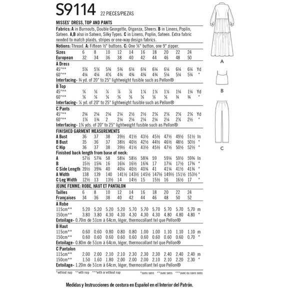 Simplicity Sewing Pattern S9114 Misses Dress Top Pants Sizes 16-24 - Picture 2 of 3